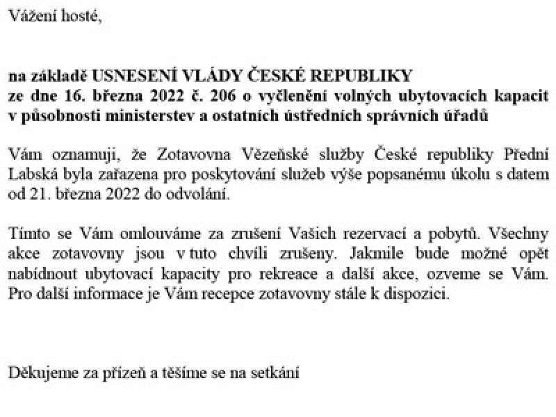 Informační dopis pro hosty